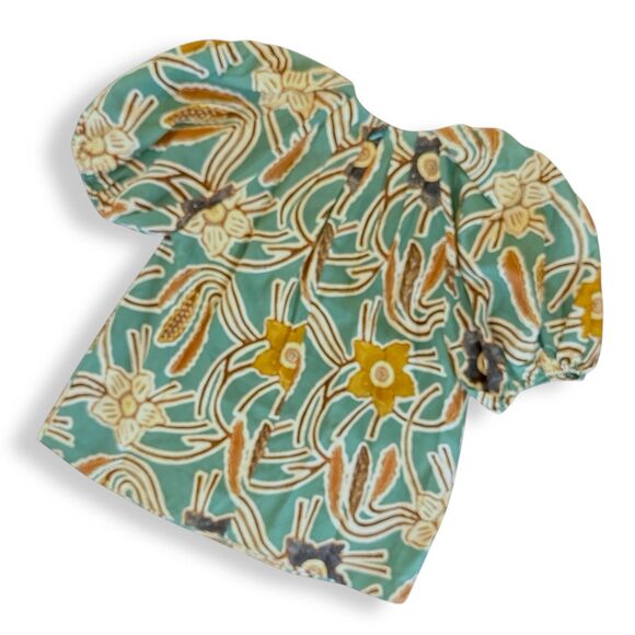 Ulla Johnson Jamilah Puff Short Sleeve‎ Silk Blouse Topaz-Navy-Tan Sz 2  EUC - Picture 10 of 10